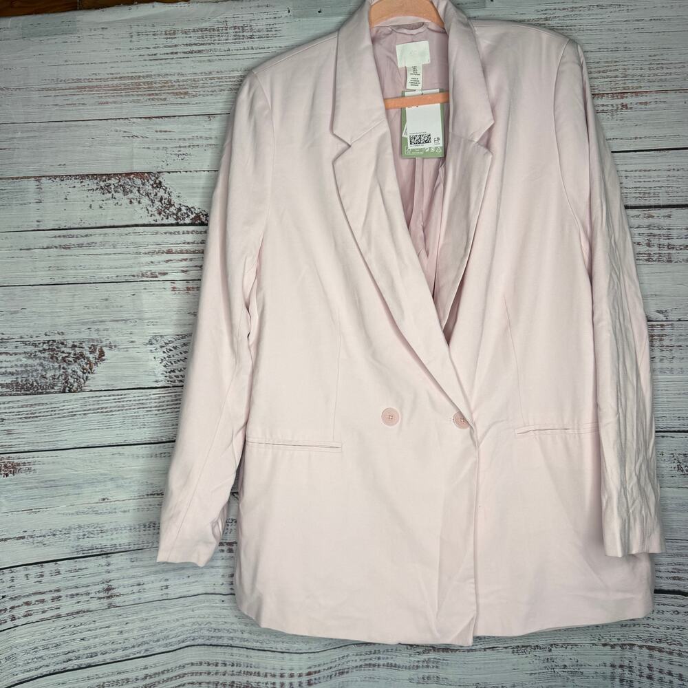 H&M Womens L Pink Double Breasted Oversized Blazer NWT Longline Career